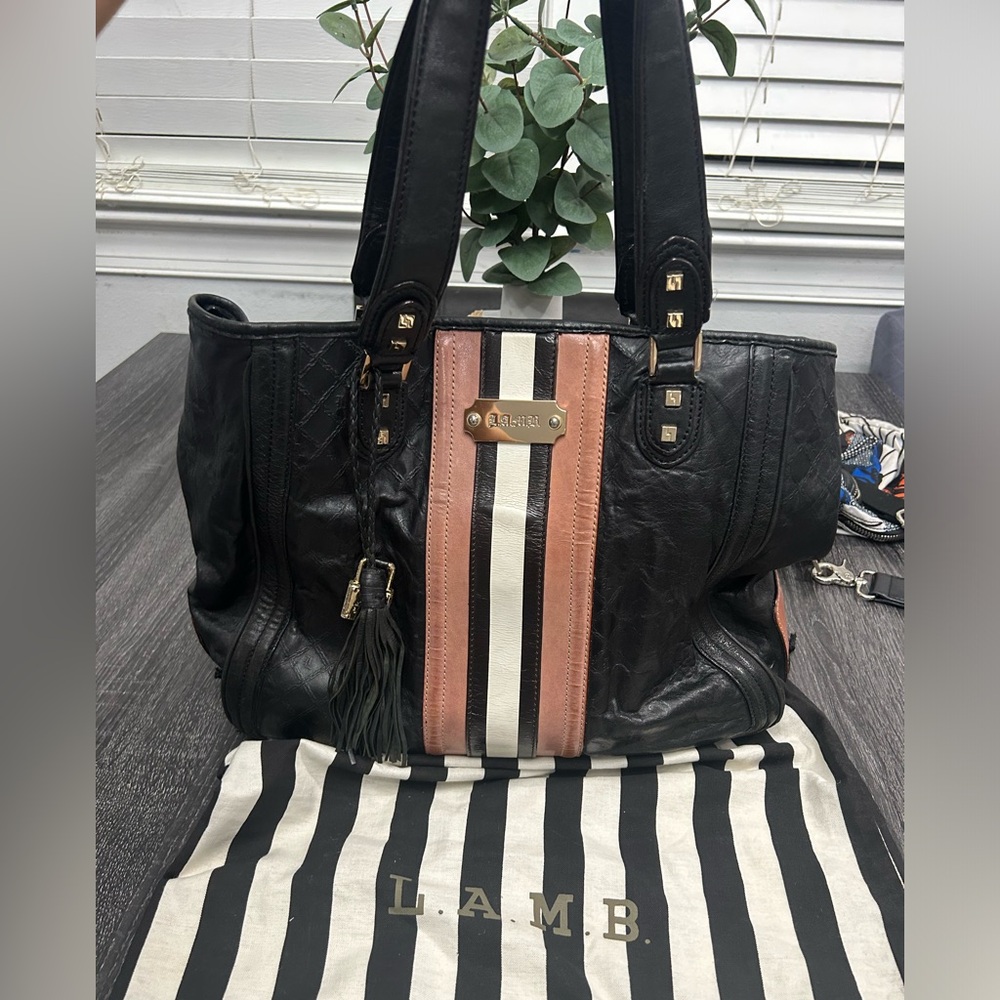 L.A.M.B. Black and Tan Tote Bag